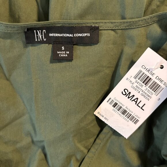 I.N.C. International Concepts Women's Green V-Neck Puff Sleeve Mini Dress NWT - Picture 7 of 7